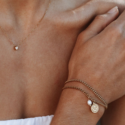 Double Chain Coin and Freshwater Pearl Bracelet — Señora