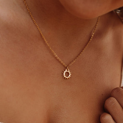 Open Sun Pendant Necklace, 18K Gold PVD Steel
