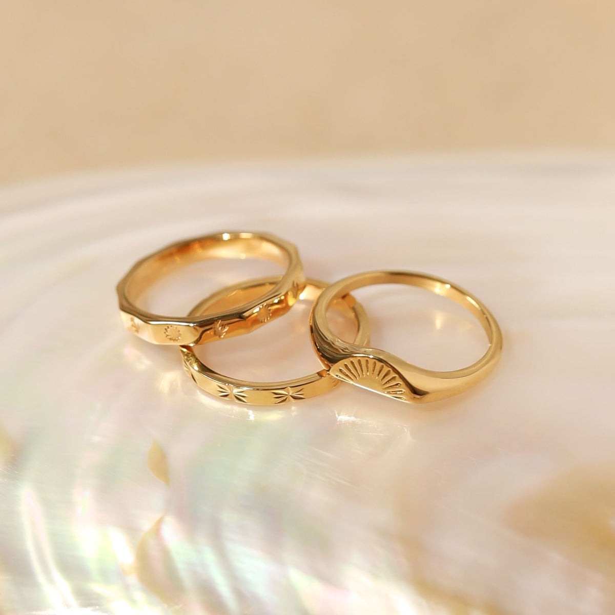 Engraved Sunrise Band Ring, Steel