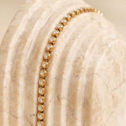 Round Zircon Tennis Choker, 37 cm, Steel