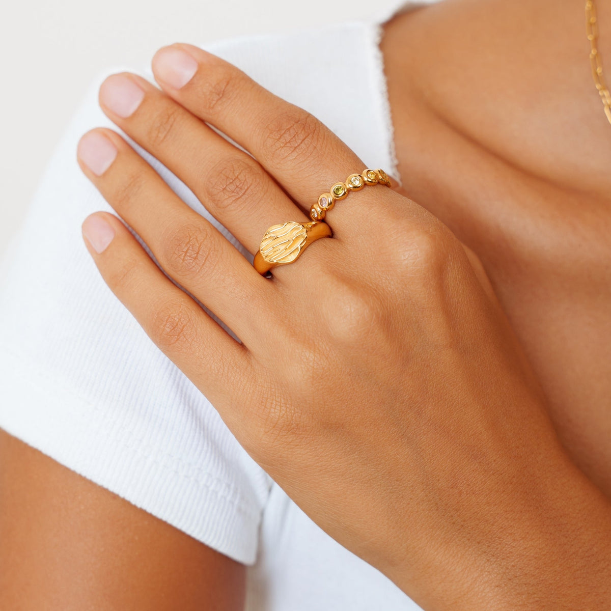 Sculpted Wave Band Ring, 18K Gold PVD Steel — Tide