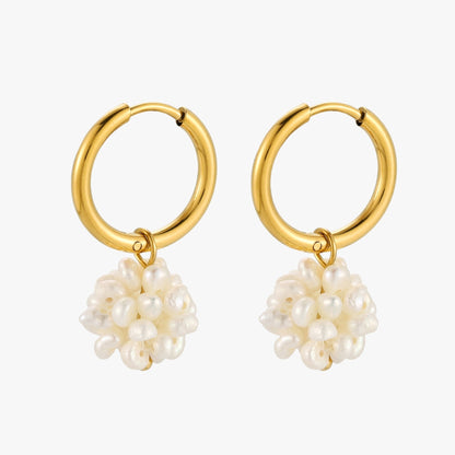 Freshwater Pearl Cluster Hoop Earrings, 12 mm