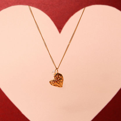Textured Heart and Pearl Necklace — Valentine