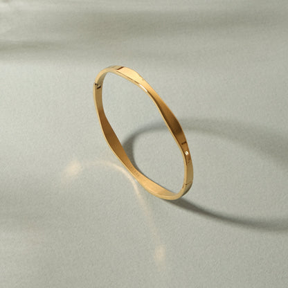 Wavy Bangle Bracelet, 18K Gold PVD Stainless Steel
