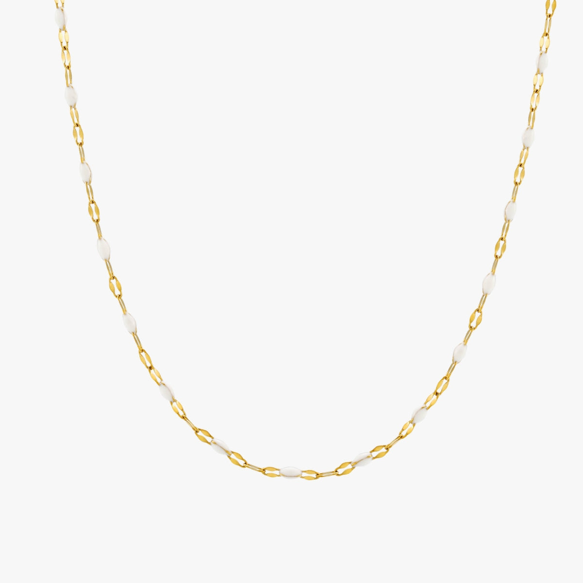 White Enamel Choker Necklace, 2 mm, Gold PVD Steel