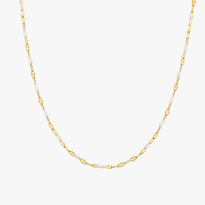 White Enamel Choker Necklace, 2 mm, Gold PVD Steel