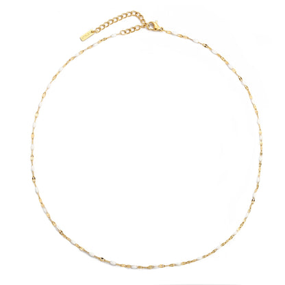 White Enamel Choker Necklace, 2 mm, Gold PVD Steel