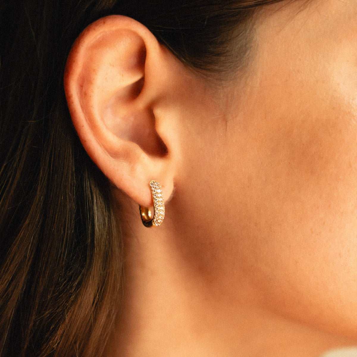 Clear Zircon Oval Huggie Earrings — Glacier