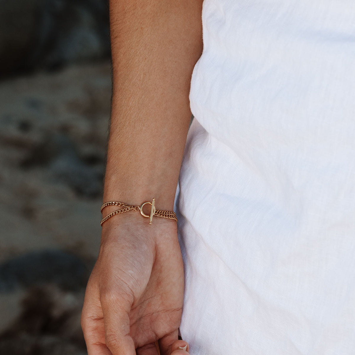 Double Chain Coin and Freshwater Pearl Bracelet — Señora