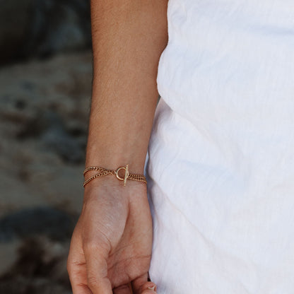 Double Chain Coin and Freshwater Pearl Bracelet — Señora