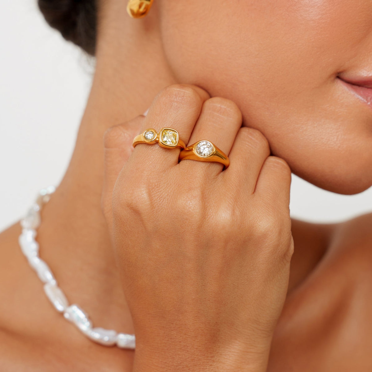 Yellow Zircon Two-Stone Swirl Ring, Stainless Steel — Zesty