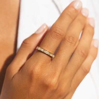 White Zircon Baguette Eternity Ring, 18K Gold PVD Steel