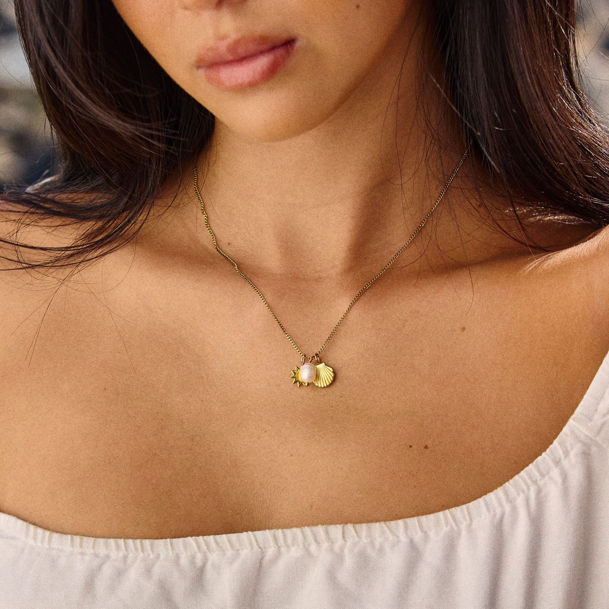 Sun Shell and Freshwater Pearl Necklace