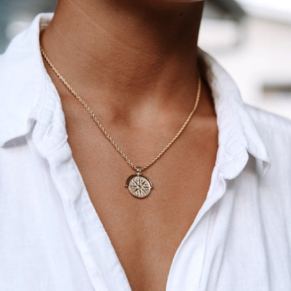 Sun Coin Rope Chain Necklace, 21 mm