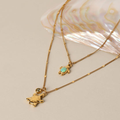 Simulated Opal Turtle Necklace, 45 cm