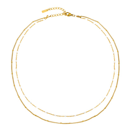 White Enamel Double Layer Choker, 40 cm