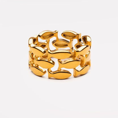 Openwork Fish Band Ring, 10 mm, Steel