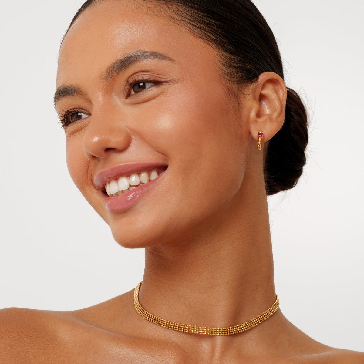 Pink Zircon Beaded Huggie Earrings — Grenadine
