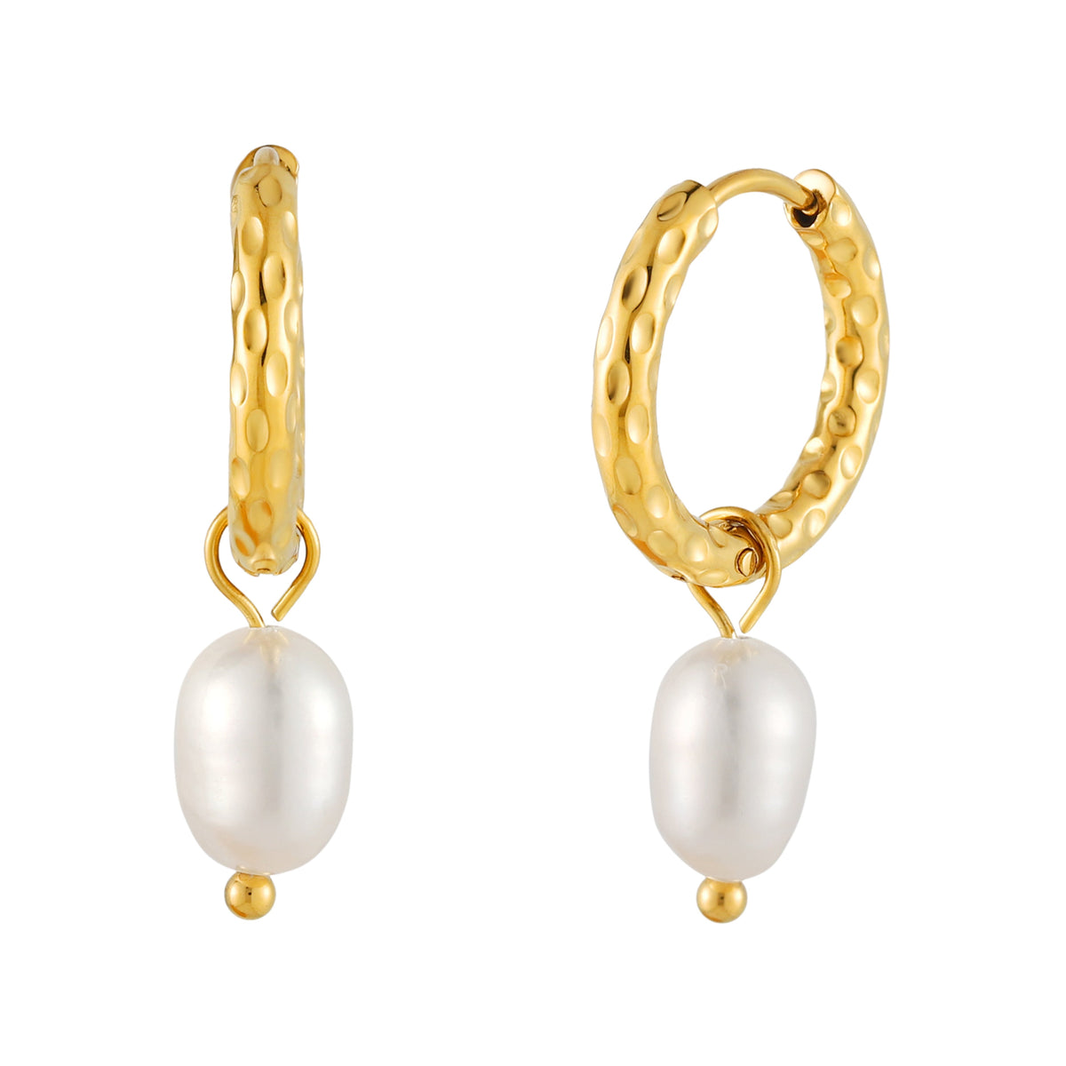 Hammered Pearl Hoop Earrings, 12 mm