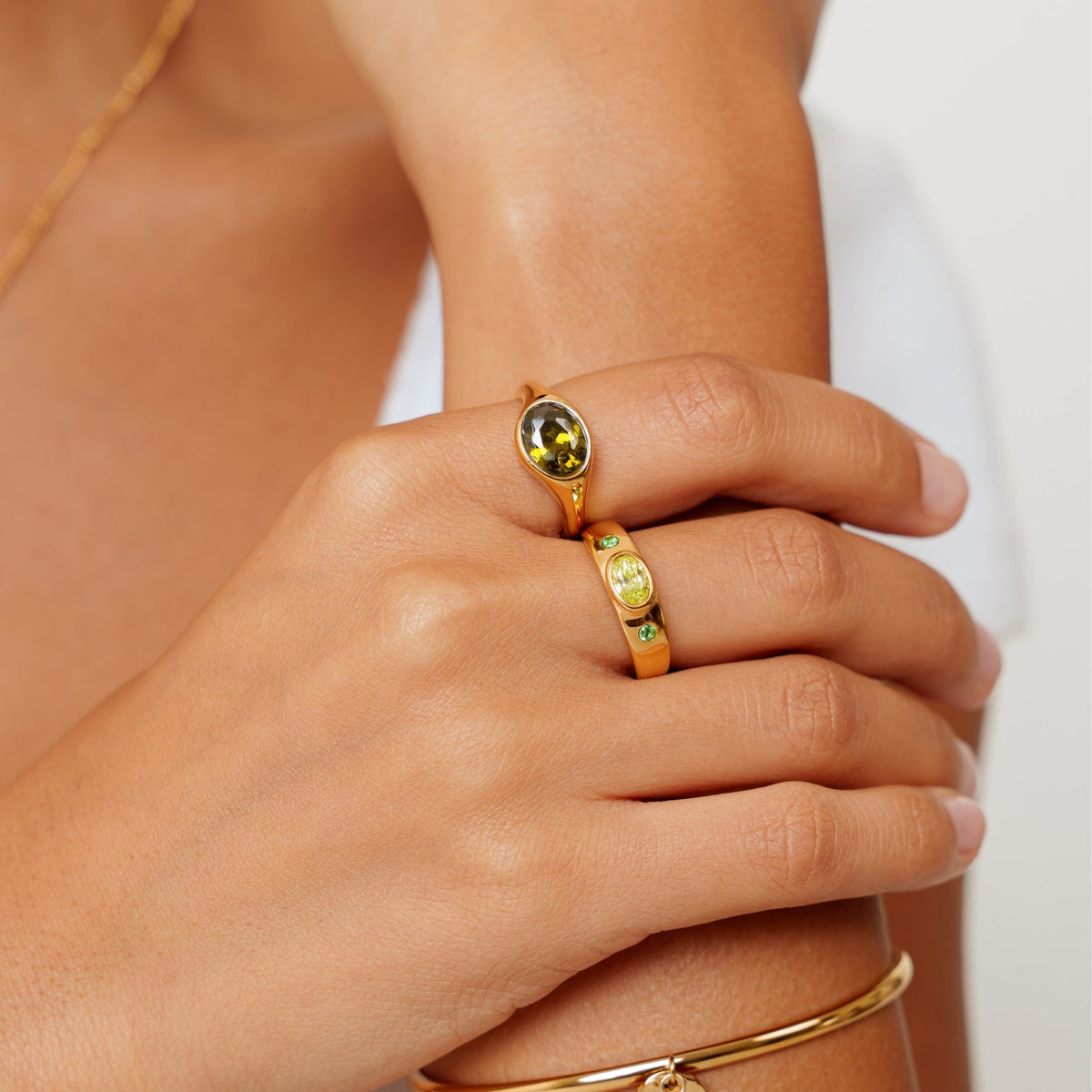 Green Zircon Ring, Gold PVD Stainless Steel — Ivy