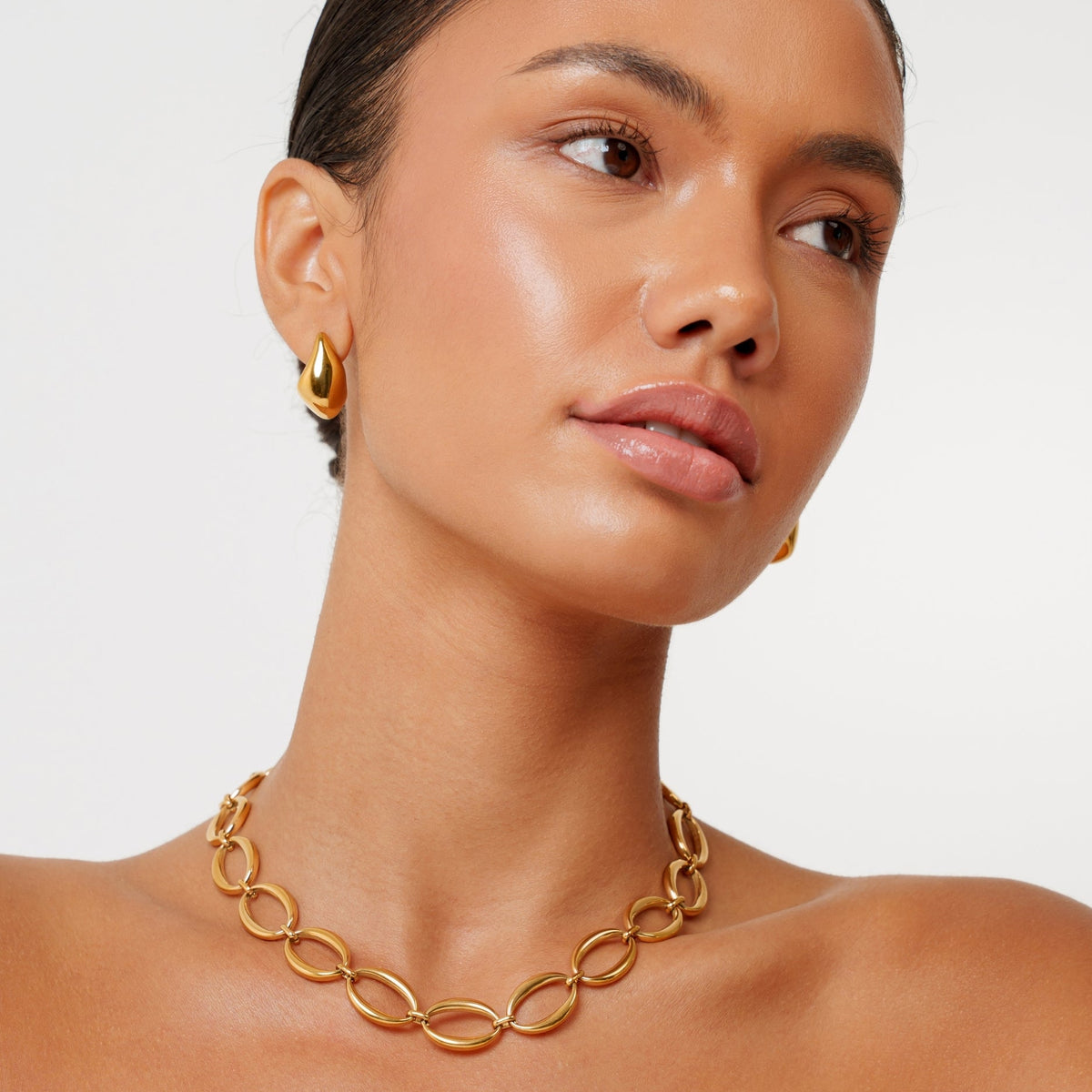 Sculpted Drop Stud Earrings, Gold PVD Steel — Molten