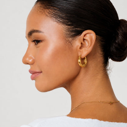 Organic Sculpted Hoop Earrings, 20 mm, Stainless Steel