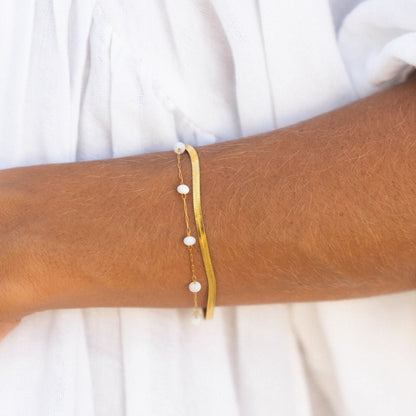 Herringbone and Pearl Layered Bracelet — Santorini