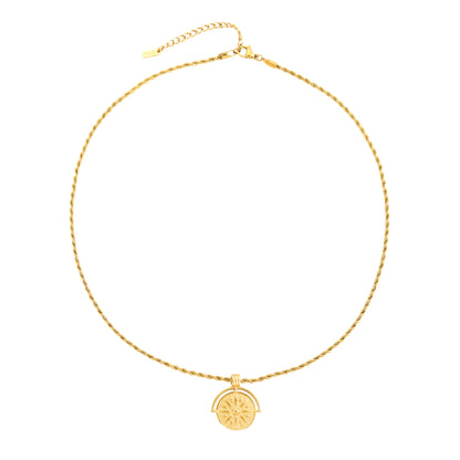 Sun Coin Rope Chain Necklace, 21 mm