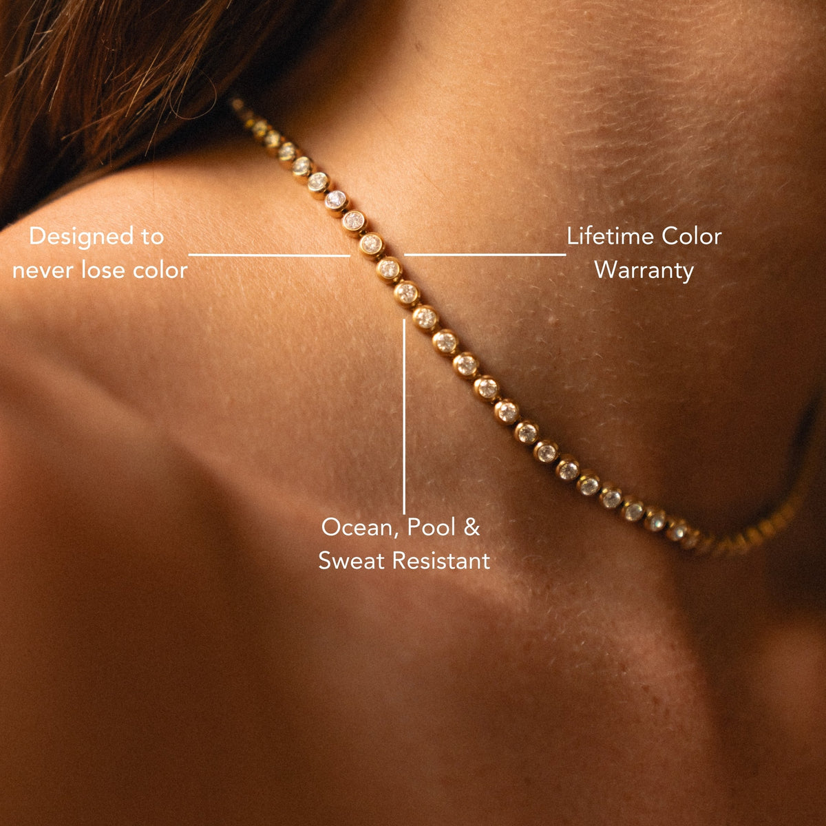 Round Zircon Tennis Choker, 37 cm, Steel