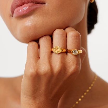 Sculpted Wave Band Ring, 18K Gold PVD Steel — Tide