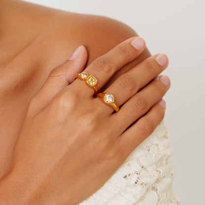 Yellow Zircon Two-Stone Swirl Ring, Stainless Steel — Zesty