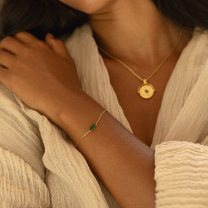 Emerald-Cut Green Stone Chain Bracelet