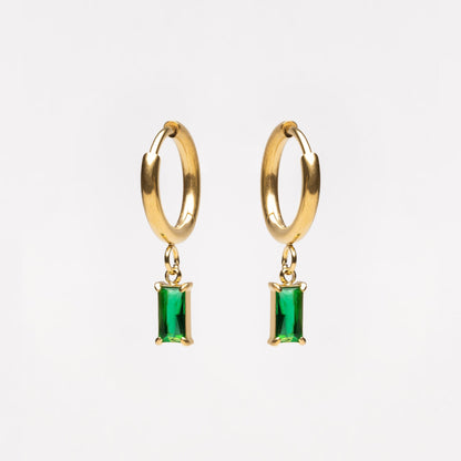 Green Zircon Drop Hoop Earrings, 3 × 6 mm