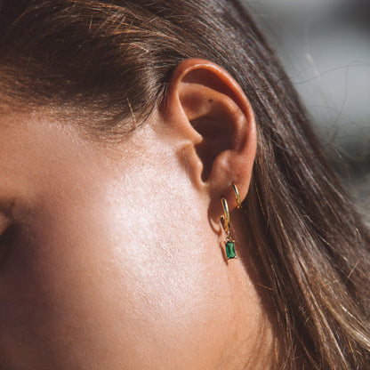 Green Zircon Drop Hoop Earrings, 3 × 6 mm