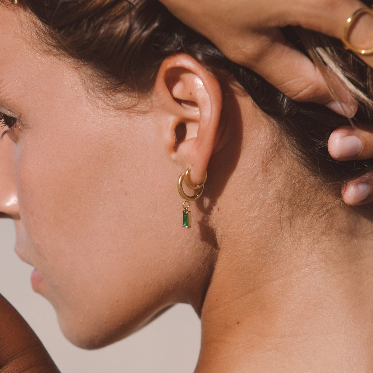 Green Zircon Drop Hoop Earrings, 3 × 6 mm