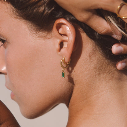 Green Zircon Drop Hoop Earrings, 3 × 6 mm