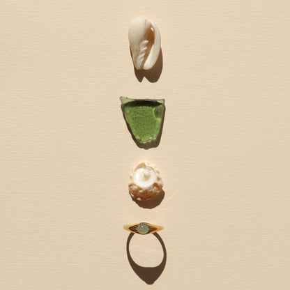 Green Jade Stone Ring, Steel — Oasis