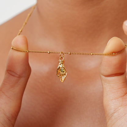 Hand Pendant Necklace with Green Zircon