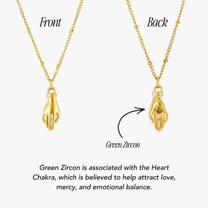 Hand Pendant Necklace with Green Zircon