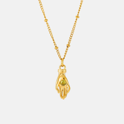 Hand Pendant Necklace with Green Zircon