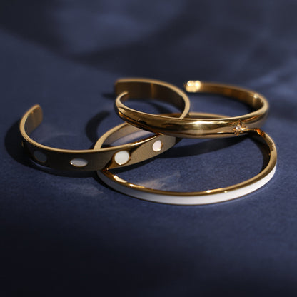 White Enamel Oval Bangle, Steel — Halo