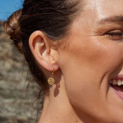 Sun Disc Charm Hoop Earrings, 8 mm