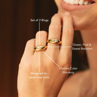 Two Pear Zircon Rings Set, Steel — Harmony