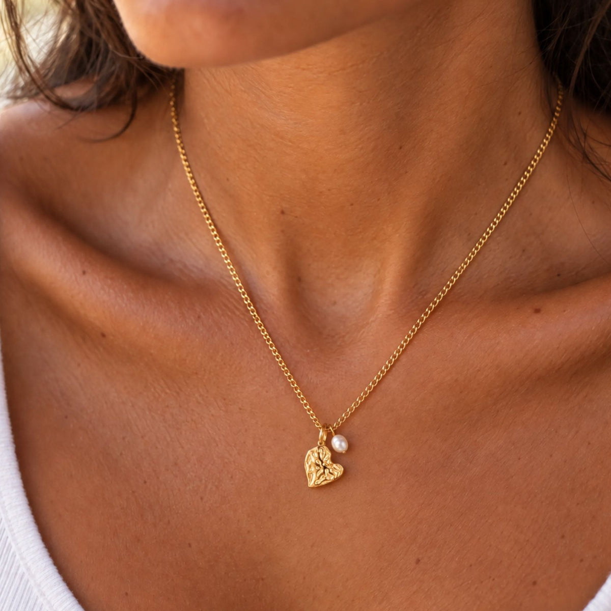 Textured Heart and Pearl Necklace — Valentine