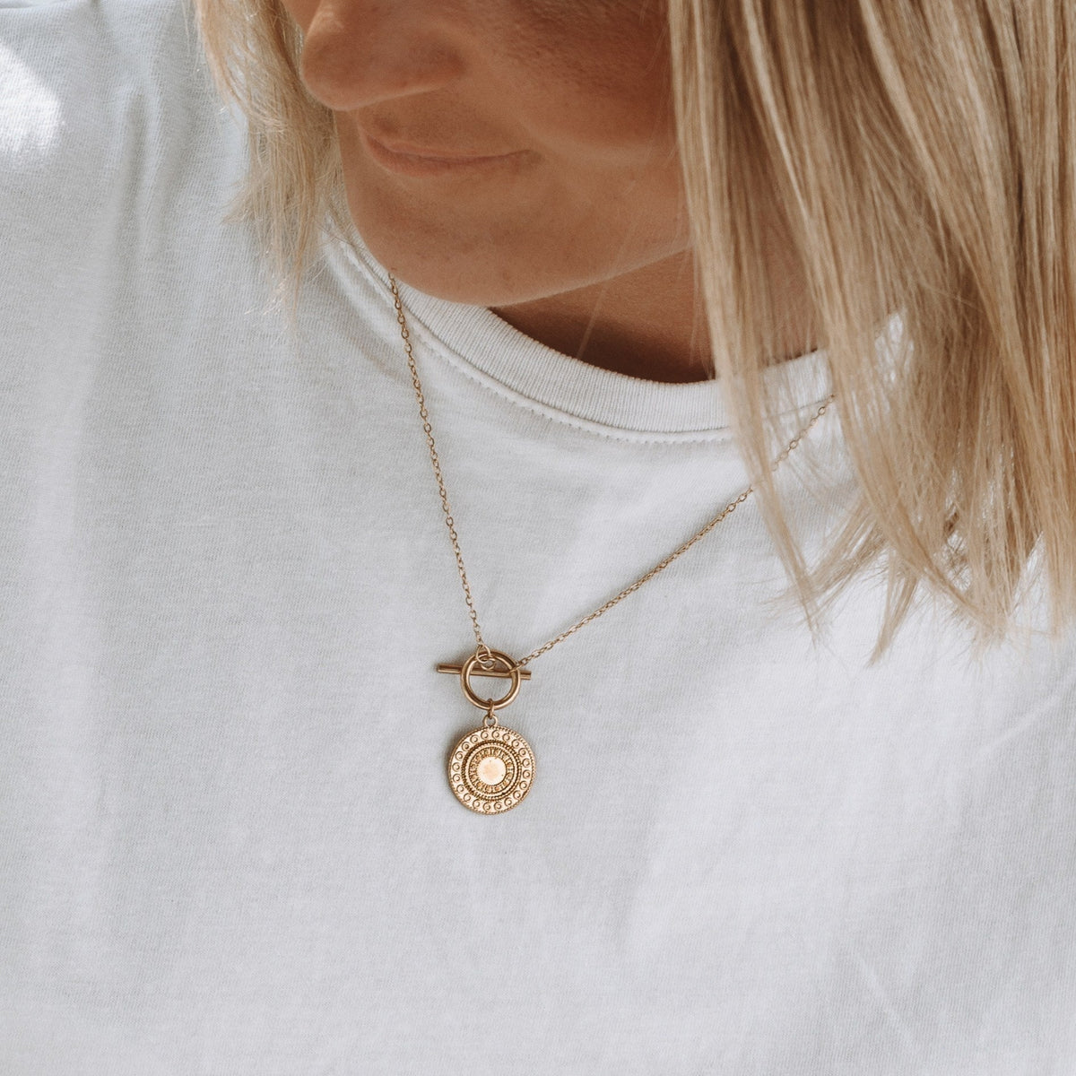 Sun Coin Toggle Necklace, 15 mm — Helios