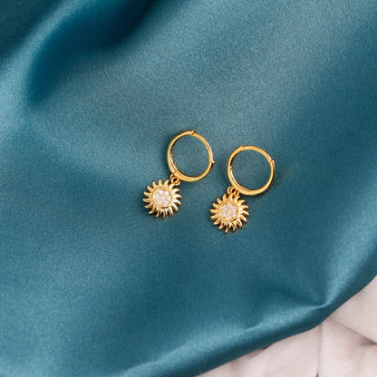 Sunburst Zirconia Hoop Earrings, 925 Silver — Helios