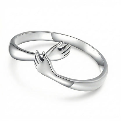 Hug Hands Open Wrap Ring, Stainless Steel