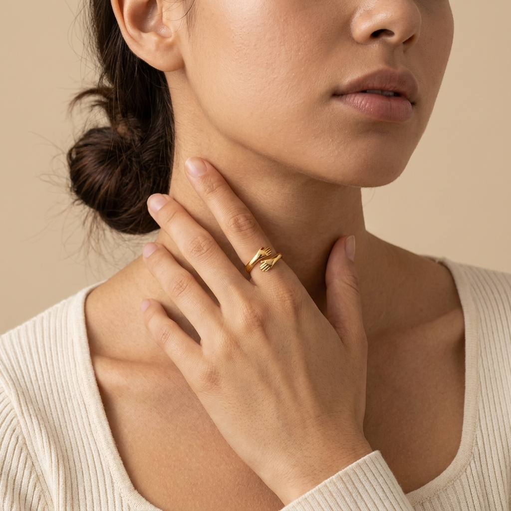 Hug Hands Open Wrap Ring, Stainless Steel