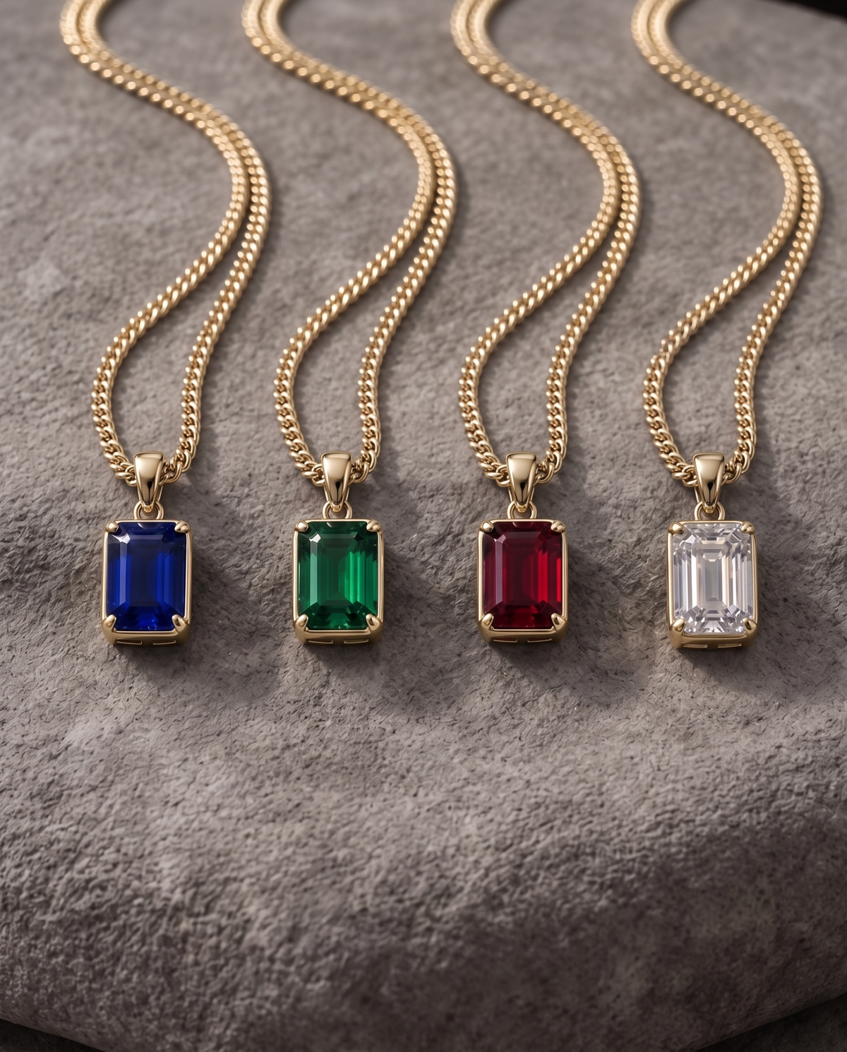 Men’s 2 Carat Lab-Grown Emerald Pendant Necklace, 18K Gold-Plated
