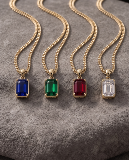 Men’s 2 Carat Lab-Grown Emerald Pendant Necklace, 18K Gold-Plated